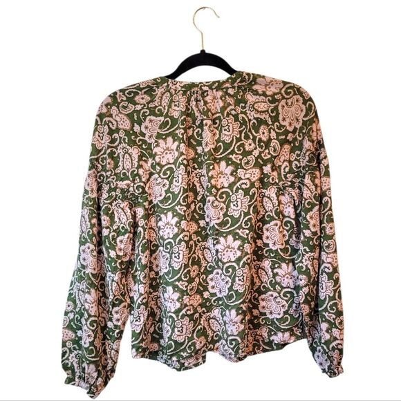 Sanctuary Green & Pink Floral Tencel Smocked Sleeve Blouse Women's Size S - Picture 2 of 7